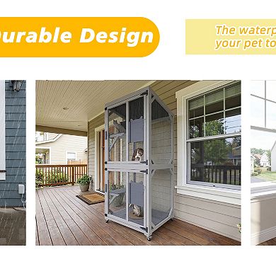 IFMALL Large Outdoor Pet Enclosure with Multi-Level Platforms and Lockable Wheels