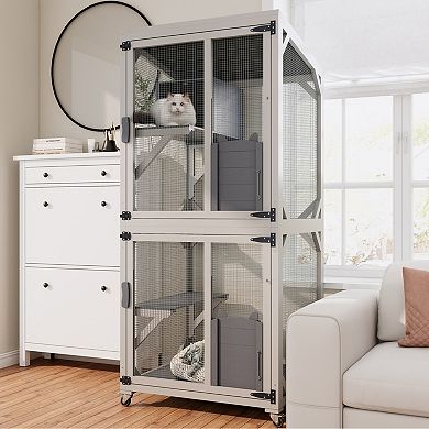 IFMALL Large Outdoor Pet Enclosure with Multi-Level Platforms and Lockable Wheels