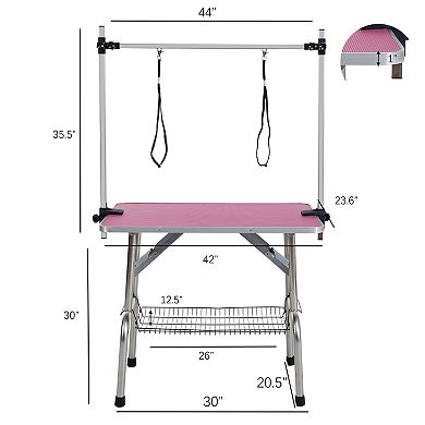 IFMALL Professional Folding Pet Grooming Table with Adjustable Arm and Storage
