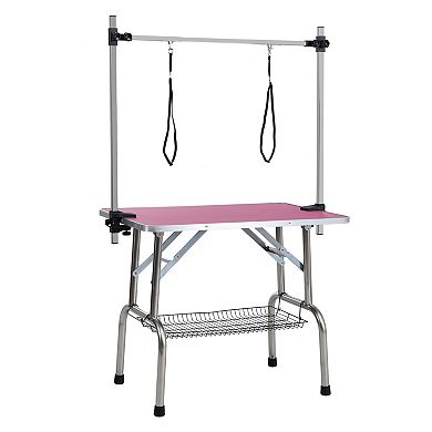 IFMALL Professional Folding Pet Grooming Table with Adjustable Arm and Storage