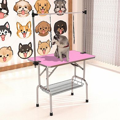 IFMALL Professional Folding Pet Grooming Table with Adjustable Arm and Storage