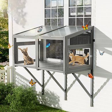 IFMALL Window Mounted Outdoor Enclosure for Indoor Cats Expandable Pet Haven