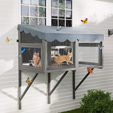 IFMALL Window Mounted Outdoor Enclosure for Indoor Cats Expandable Pet Haven
