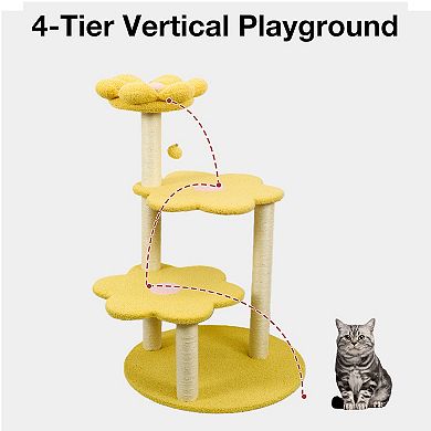 IFMALL Multi-Level Cat Tree with Cozy Perch, Scratching Posts, and Hanging Toy