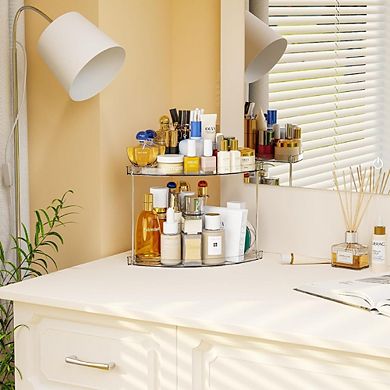 2-Tier Clear Corner Counter Organizer, Vanity & Bathroom Storage Shelf
