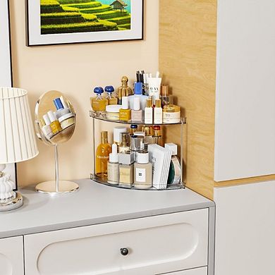 2-Tier Clear Corner Counter Organizer, Vanity & Bathroom Storage Shelf
