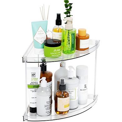2-Tier Clear Corner Counter Organizer, Vanity & Bathroom Storage Shelf