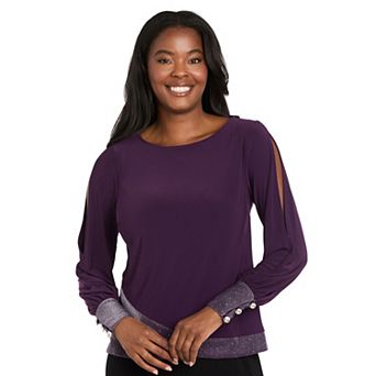 Women's R&M Richards Sparkle Cuff Boatneck Blouse with Split Sleeves