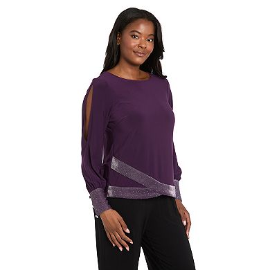 Women's R&M Richards Sparkle Cuff Boatneck Blouse with Split Sleeves