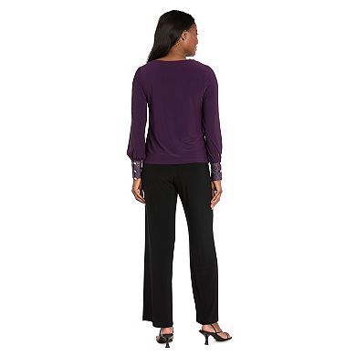 Women's R&M Richards Sparkle Cuff Boatneck Blouse with Split Sleeves