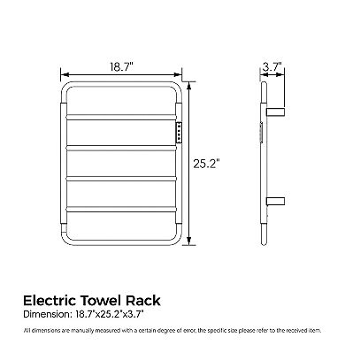 18.7" 6-Bar Heated Towel Rack Warmer for Bathroom,Wall Mounted with Intelligent Touch Screen Timer