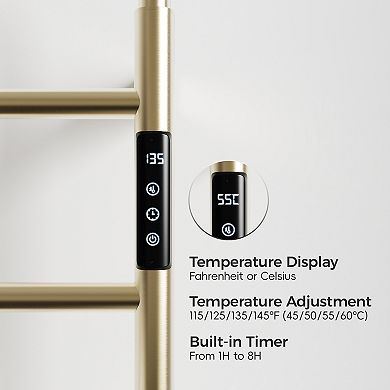 18.7" 6-Bar Heated Towel Rack Warmer for Bathroom,Wall Mounted with Intelligent Touch Screen Timer