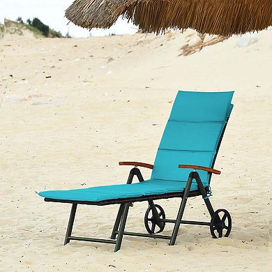 Clihome Foldable Wicker Outdoor Chaise Lounge Chair with Aluminum Frame