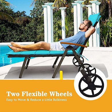 Clihome Foldable Wicker Outdoor Chaise Lounge Chair with Aluminum Frame