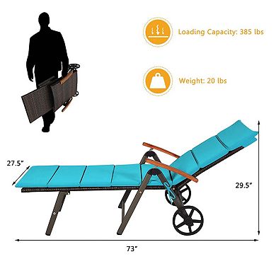 Clihome Foldable Wicker Outdoor Chaise Lounge Chair with Aluminum Frame