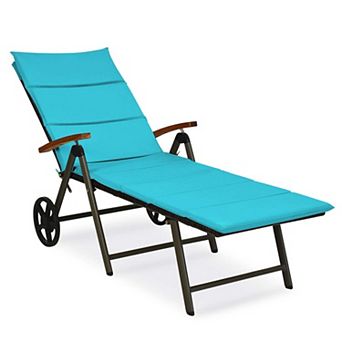 Clihome Foldable Wicker Outdoor Chaise Lounge Chair with Aluminum Frame