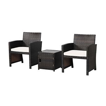 Clihome 3 pc Patio Wicker Furniture Set with Storage Table & Cover