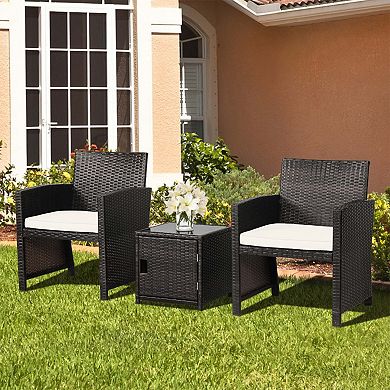 Clihome 3 Pieces Patio Wicker Furniture Set with Storage Table & Cover