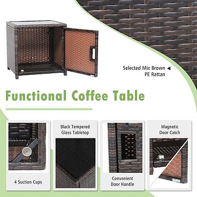 Clihome 3 Pieces Patio Wicker Furniture Set with Storage Table & Cover