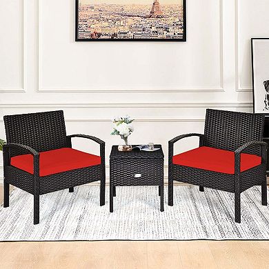 Clihome 3 Pieces PE Rattan Sofa Set with Washable Removable Cushion