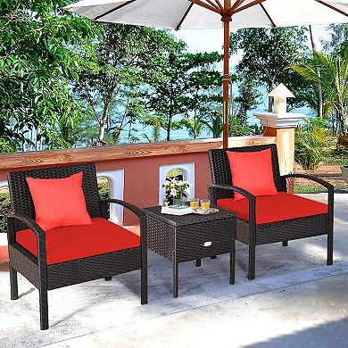 Clihome 3 Pieces PE Rattan Sofa Set with Washable Removable Cushion