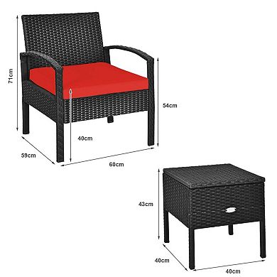 Clihome 3 Pieces PE Rattan Sofa Set with Washable Removable Cushion