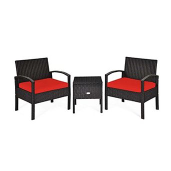 Clihome 3 pc PE Rattan Sofa Set with Washable Removable Cushion