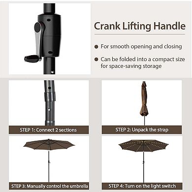 Clihome 10ft Patio Umbrella with 112 Solar LED Lights & Crank Handle