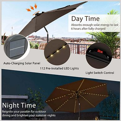 Clihome 10ft Patio Umbrella with 112 Solar LED Lights & Crank Handle