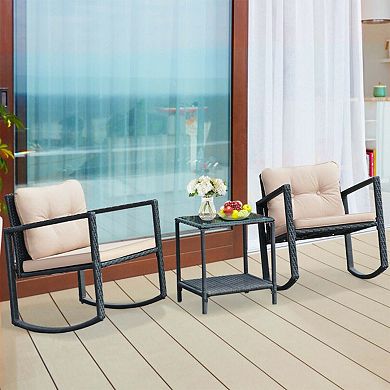 Clihome 3 Pieces Patio Rattan Furniture Set with Rocking Chairs & Table