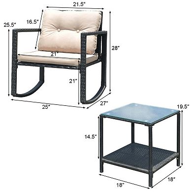 Clihome 3 Pieces Patio Rattan Furniture Set with Rocking Chairs & Table