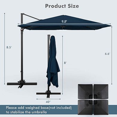 Clihome 9.5 Ft Square Patio Cantilever Umbrella with 360° Rotation