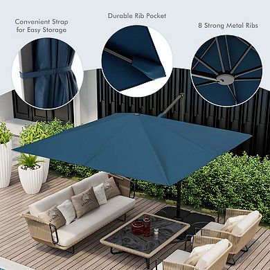 Clihome 9.5 Ft Square Patio Cantilever Umbrella with 360° Rotation