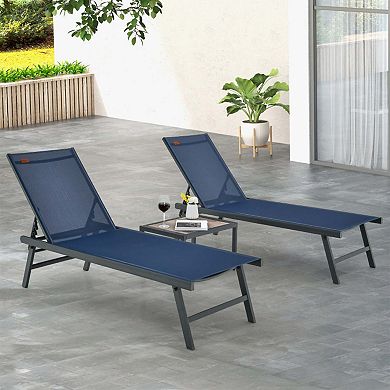 Clihome 3 Pieces Patio Chaise Lounge Set with Table for Poolside Yard