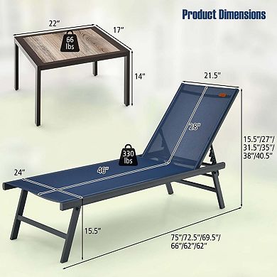 Clihome 3 Pieces Patio Chaise Lounge Set with Table for Poolside Yard
