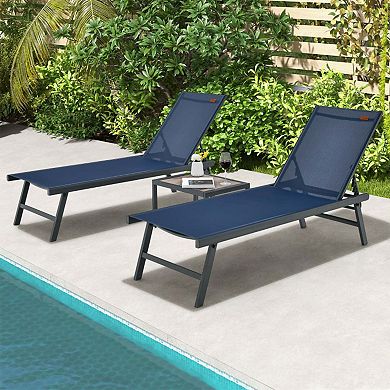 Clihome 3 Pieces Patio Chaise Lounge Set with Table for Poolside Yard
