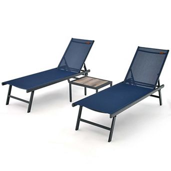 Clihome 3 pc Patio Chaise Lounge Set with Table for Poolside Yard