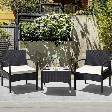 Clihome 3 Pieces Patio Wicker Rattan Furniture Set with Cushions for Backyard