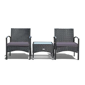 Clihome 3 pc Patio Wicker Rattan Furniture Set with Cushions for Backyard