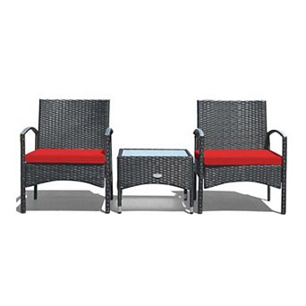 Clihome 3 pc Patio Wicker Rattan Furniture Set with Cushions for Backyard