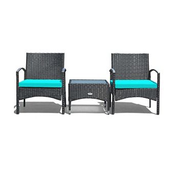 Clihome 3 pc Patio Wicker Rattan Furniture Set with Cushions for Backyard