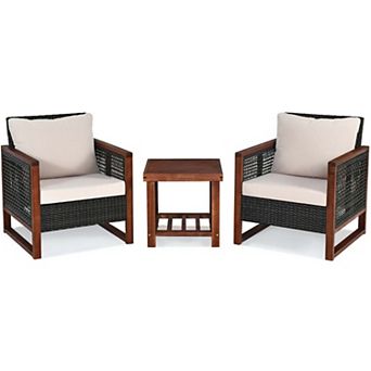 Clihome 3 pc Acacia Wood Patio Furniture Set with Coffee Table & Cushions