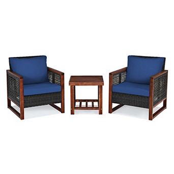 Clihome 3 pc Acacia Wood Patio Furniture Set with Coffee Table & Cushions
