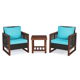 Clihome 3 pc Acacia Wood Patio Furniture Set with Coffee Table & Cushions