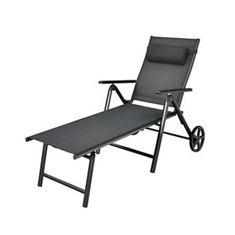 Clihome Adjustable Patio Lounge Chair with Wheels, Neck Pillow & Aluminum Frame