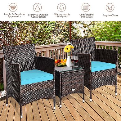 Clihome 3 Pieces Ergonomic Wicker Patio Conversation Set with Cushions