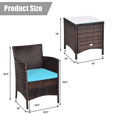 Clihome 3 Pieces Ergonomic Wicker Patio Conversation Set with Cushions