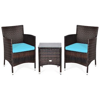 Clihome 3 pc Ergonomic Wicker Patio Conversation Set with Cushions