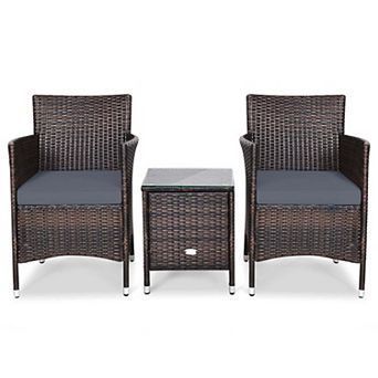 Clihome 3 pc Ergonomic Wicker Patio Conversation Set with Cushions