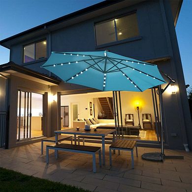Clihome 10ft 360° Rotation Solar LED Patio Offset Umbrella (Weight Base Not Included)